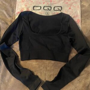 OQQ Women's Black Ribbed Long Sleeve Top Size S